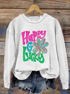 Shamrock Happy Go Lucky St. Patrick's Day Print Casual Sweatshirt