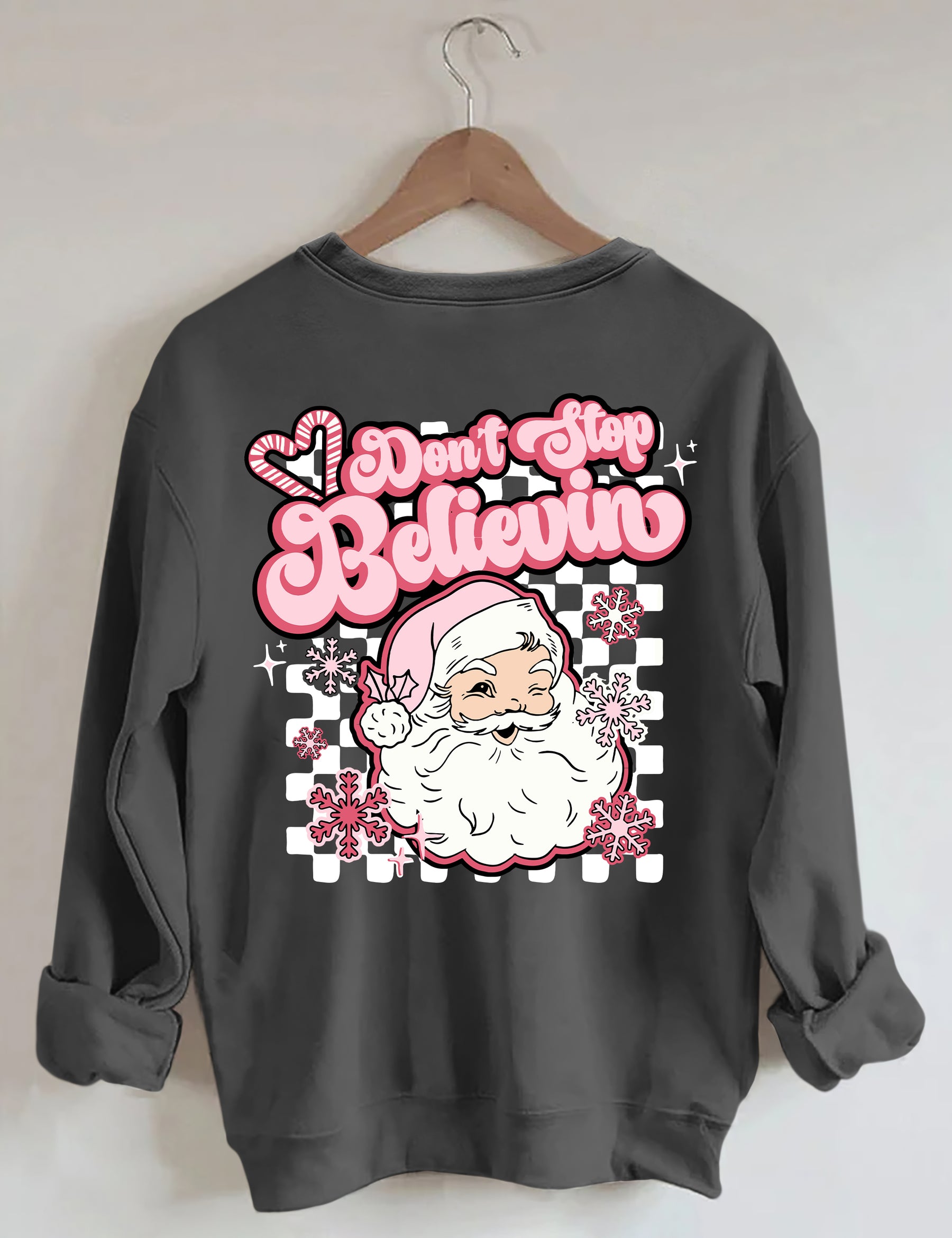 Don't Stop Believin Pink Santa Sweatshirt