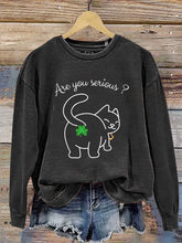 St. Patrick's Day Cat Print  Casual  Sweatshirt