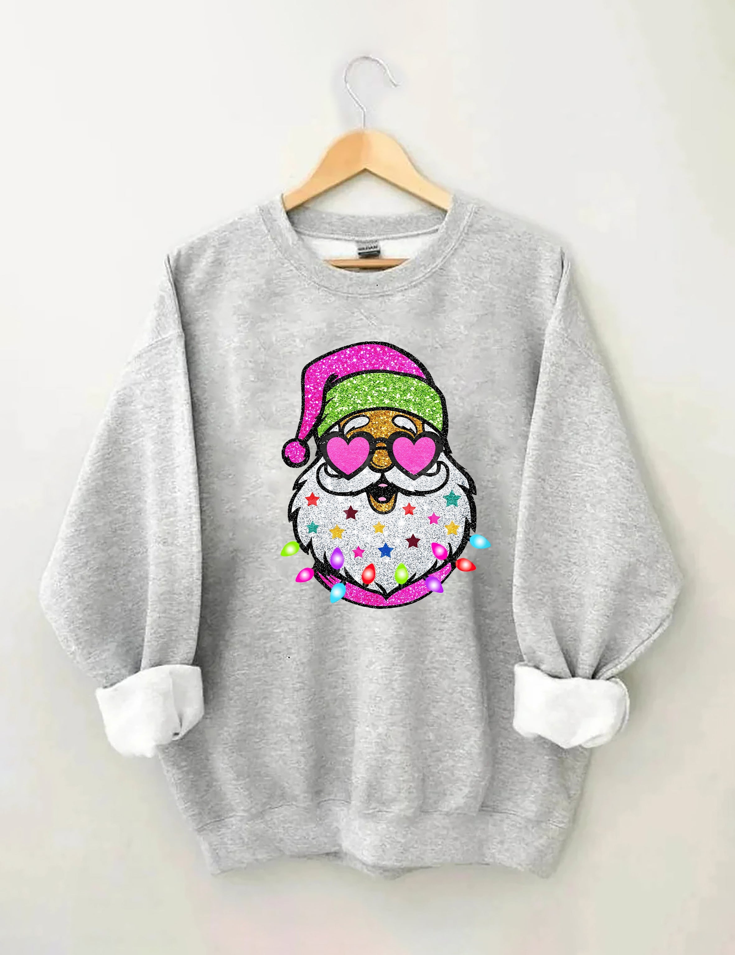 Santa With Sunglasses Sparkly Glitter Sweatshirt