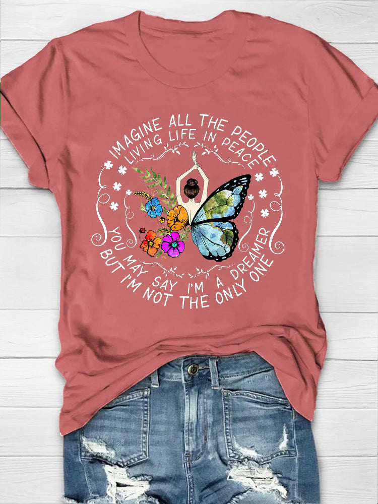Imagine All The People Living Life In Peace Printed Crew Neck Women's T-shirt