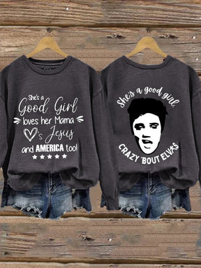 Retro She's A Good Girl Rock Roll Print Sweatshirt