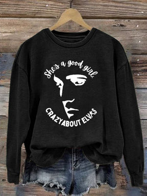 Women's She Is A Good Girl Crazy About King Of Rock Roll Print Sweatshirt