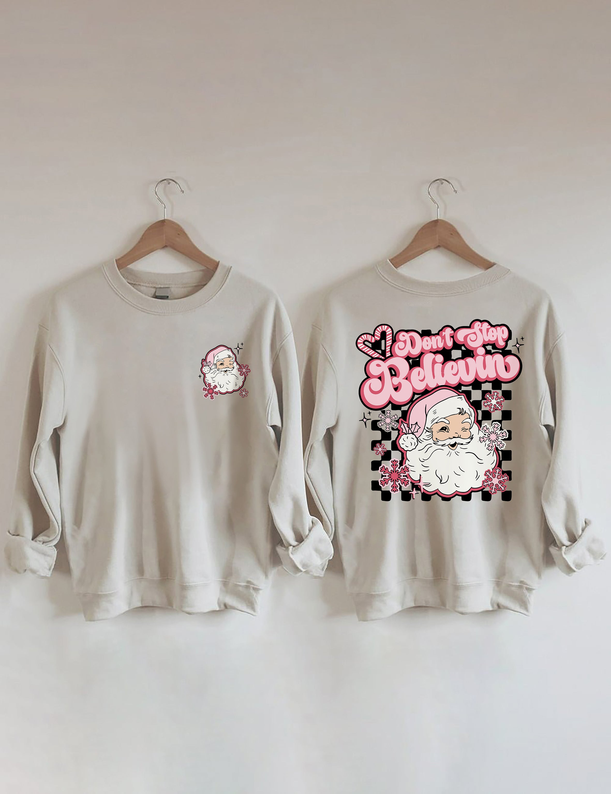 Don't Stop Believin Pink Santa Sweatshirt