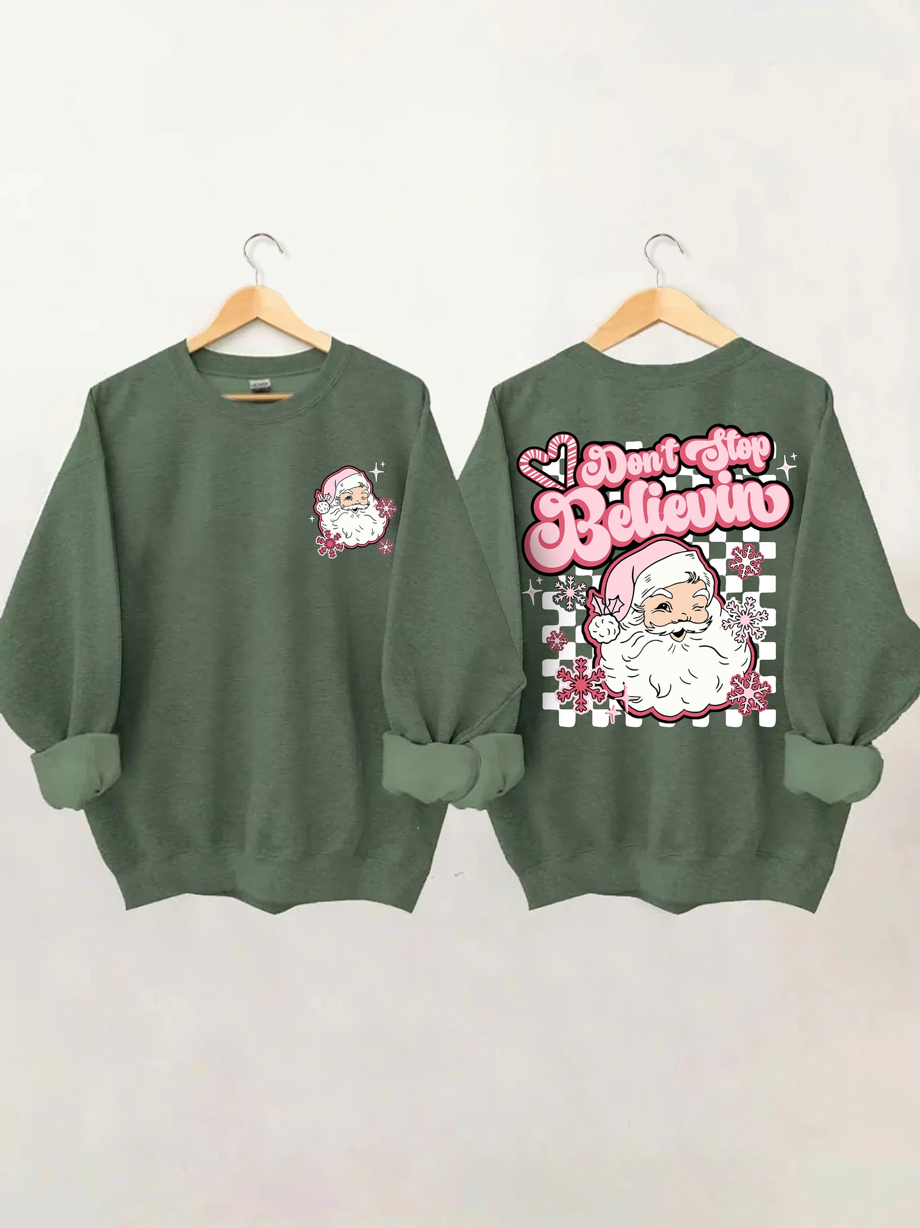 Don't Stop Believin Pink Santa Sweatshirt