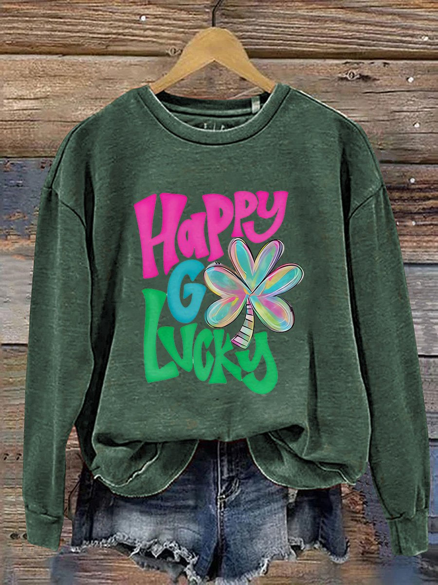 Shamrock Happy Go Lucky St. Patrick's Day Print Casual Sweatshirt
