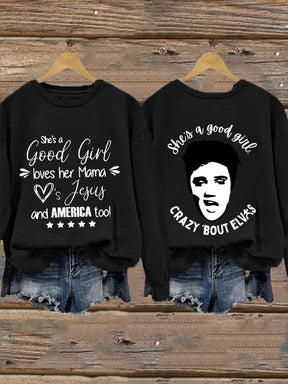 Retro She's A Good Girl Rock Roll Print Sweatshirt