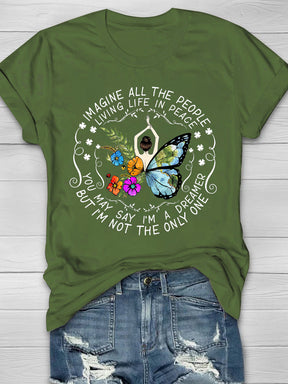 Imagine All The People Living Life In Peace Printed Crew Neck Women's T-shirt
