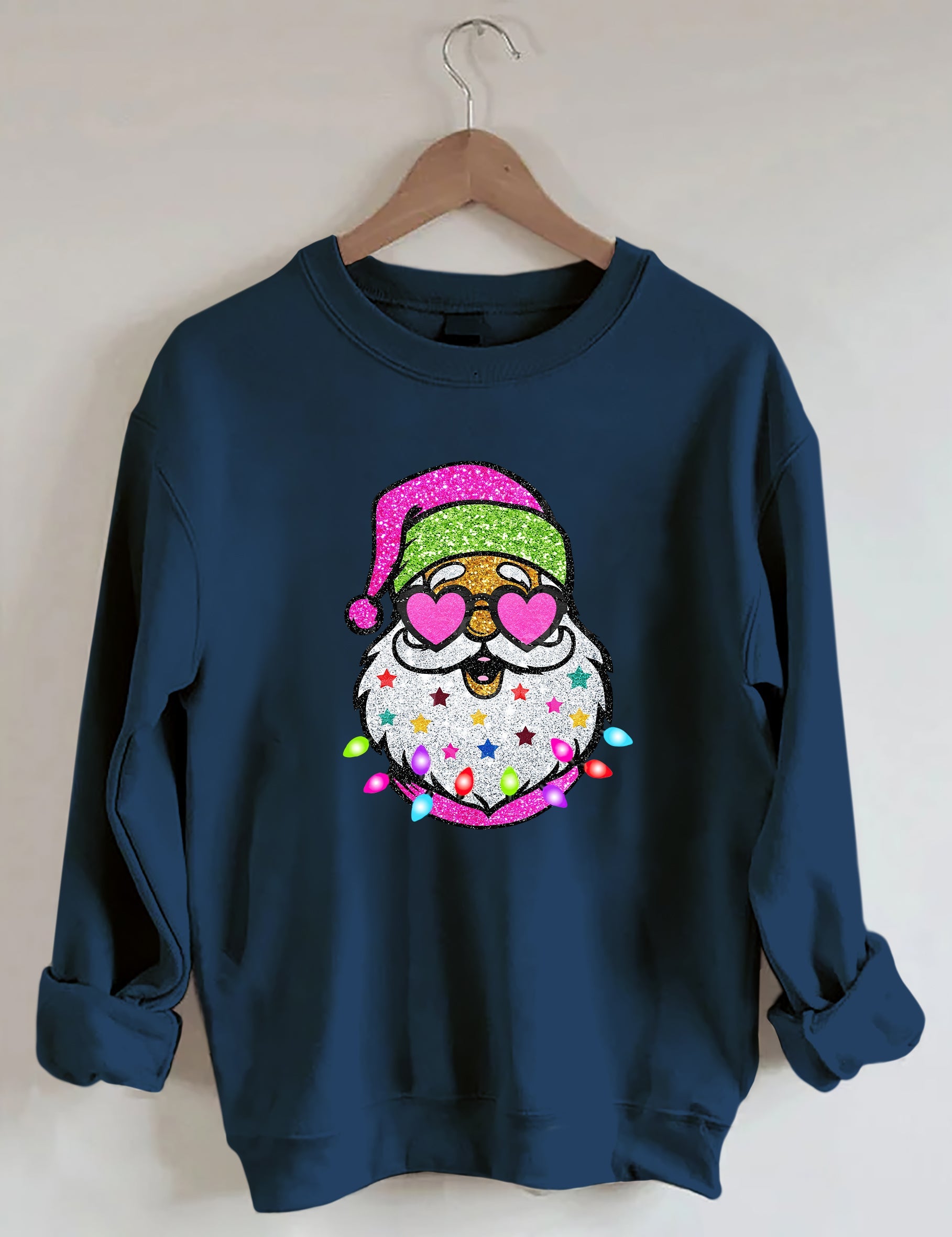 Santa With Sunglasses Sparkly Glitter Sweatshirt