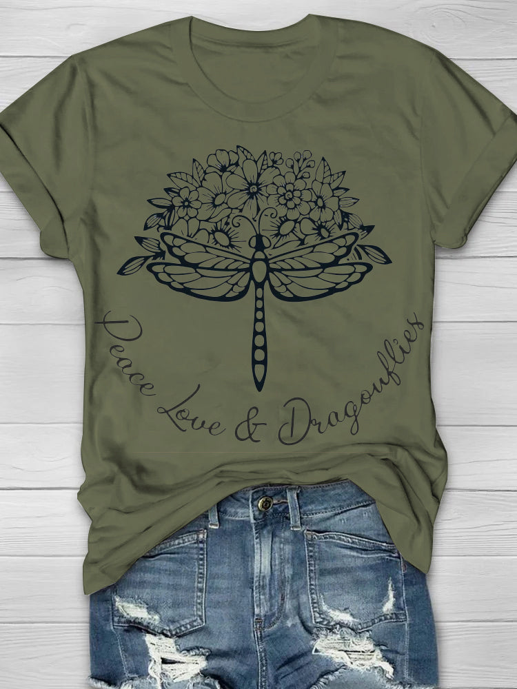 Peace Love & Dragonflies Print Women's T-shirt