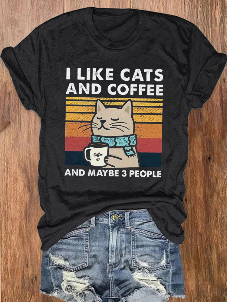 I Like Cats And Coffee Print Women's T-shirt