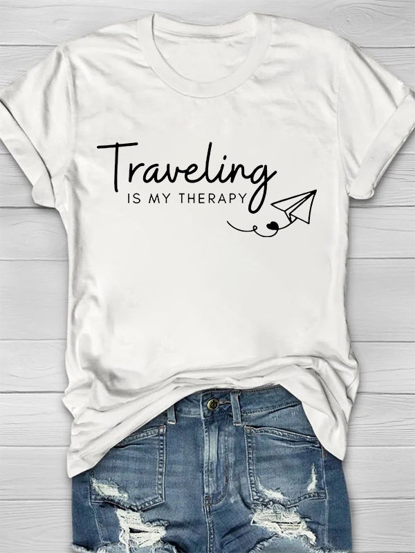 Traveling Is My Therapy Printed Crew Neck Women's T-shirt