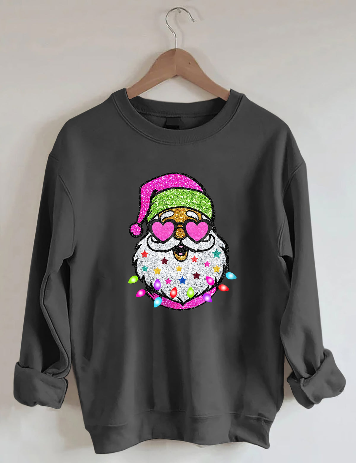 Santa With Sunglasses Sparkly Glitter Sweatshirt