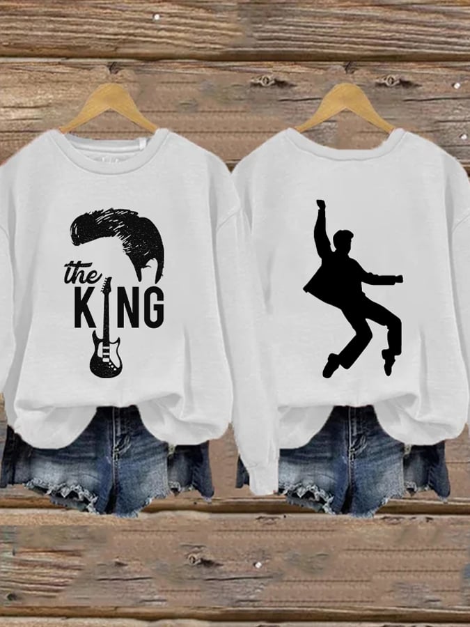 Retro King Of Rock Roll Print Sweatshirt