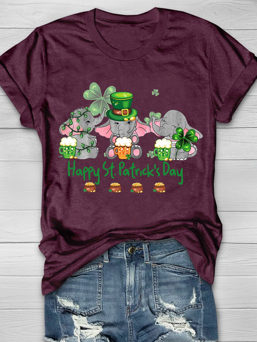 Elephant Drinking Team Happy St Patrick's Day Short Sleeve T-shirt