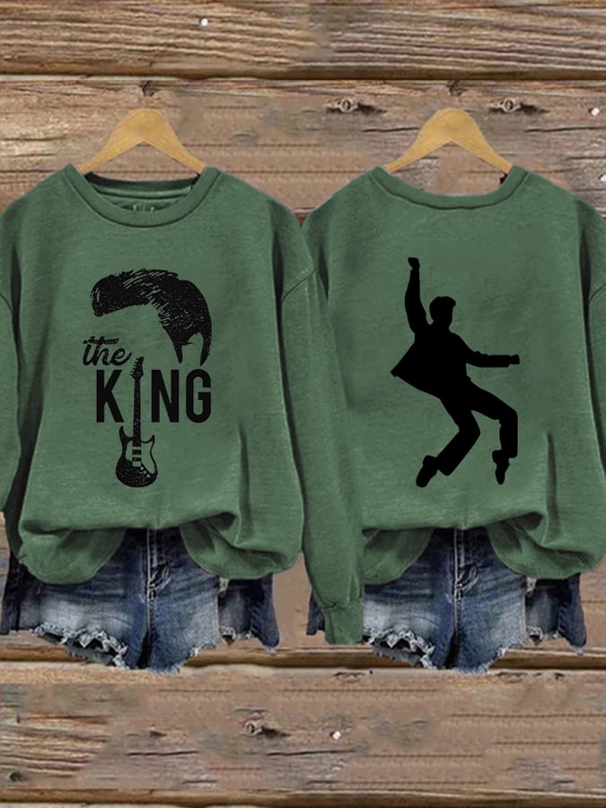 Retro King Of Rock Roll Print Sweatshirt